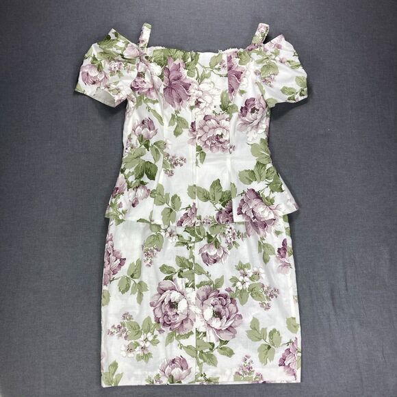Scott McClintock Vintage Midi Dress Sz 14 Floral Cottage Core Off Shoulder Lace - Picture 5 of 16